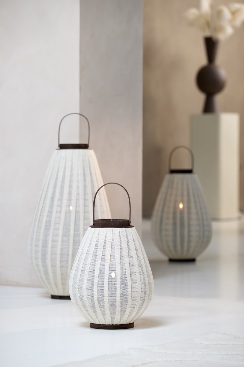 Light & Living Light&living Windlicht Ø36x55 cm DAZIO linnen naturel+donker bruin hout Wit