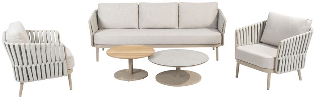 Taste - Eva loungeset met Sara coffeetafels latte keramiek teak dia...