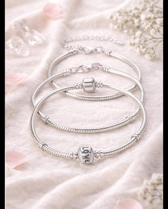 EmmyRovi – Bedelarmband 18 cm – Verzilverde Armband voor Bedels – Hart Sluiting
