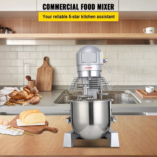 Industriële Keukenmixer - Commerciële Standmixer - 15 Qt Roestvrijstalen Mengkom - 600W Krachtige Motor - 3 Instelbare Snelheden - Spiraaldeeghaak - Platte Klopper - Draadzweep - Veiligheidsschild - Bakkerij - Horeca van Merkloos — afbeelding 4