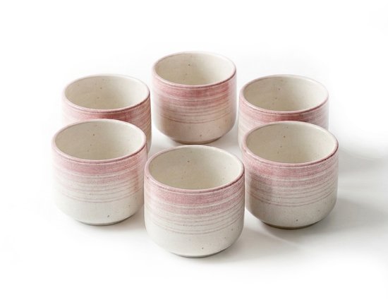 Proefer 6x Keramieken Koffiekopjes – Roze - 200ml - Steengoed Theekopjes Set – Rustiek Ontwerp – Geglazuurde Afwerking – Vaatwasser- & Magnetronbestendig – Koffie en Thee Kopjes