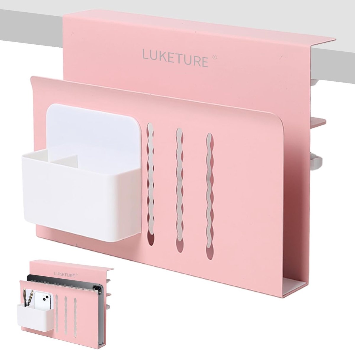 Hangende Opbergrek Onder Bureau met Laptop & Pennenhouder - Metalen Bureau-organizer Zonder Boren
