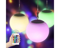 Oplaadbare Hanglamp Op Zonne-Energie - 20cm Bol - Dimbaar RGB Kleuren & Afstandsbediening - Waterdicht