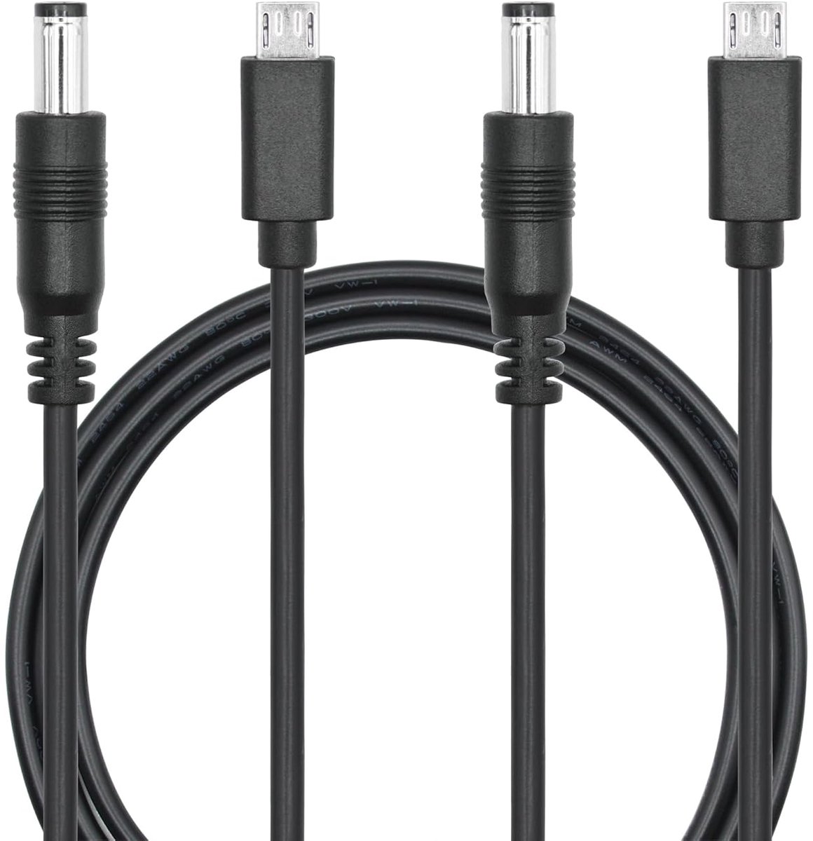 2x DC 5.5mm x 2.1mm naar Micro USB Stroomkabel - 1 Meter - 5V 3A Adapter Vervanging