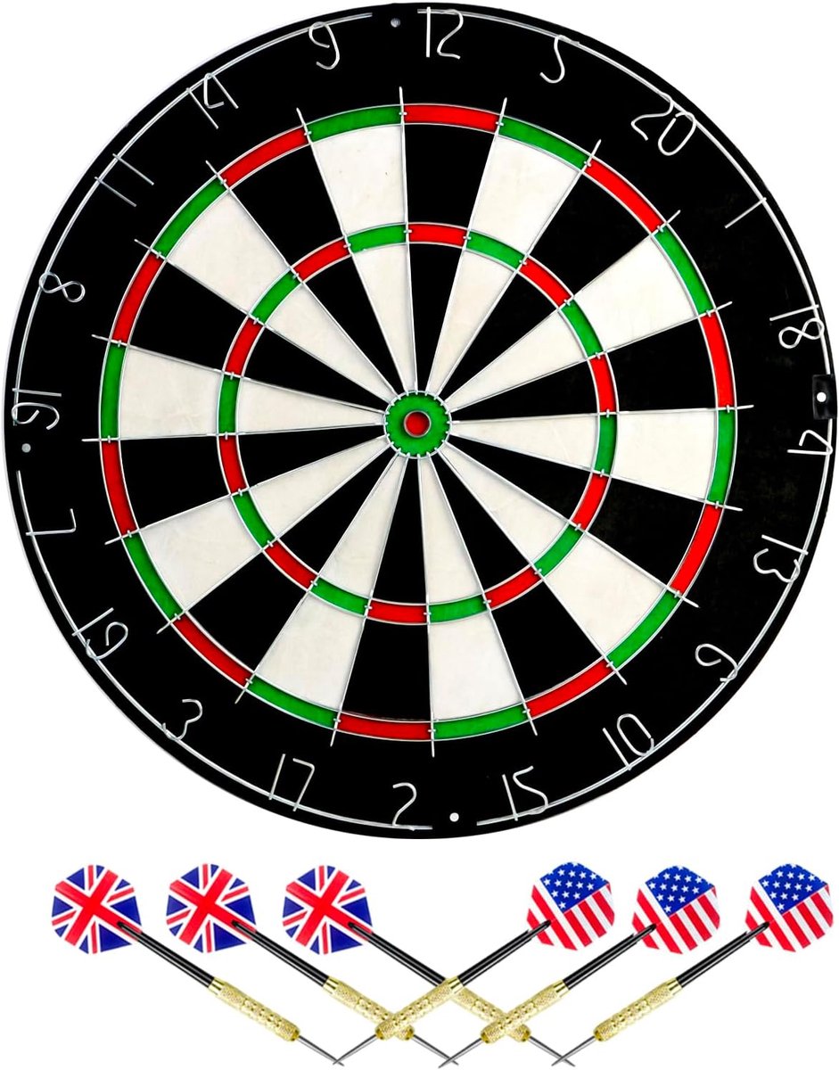 Professioneel Sisal Dartbord 45 cm - Inclusief 6 Stalen Dartpijlen - Internationale Standaard