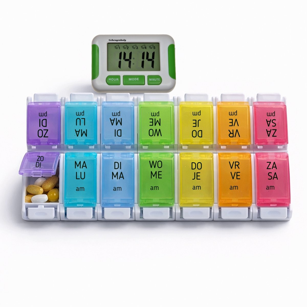 Medicijnweeklader groot- handige drukknoppen - los alarm - 5 alarmen