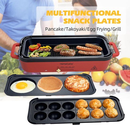 Elektrische Gegrillde Pan met 3 Verwisselbare Platen voor Takoyaki, Pannenkoekjes en Steak — afbeelding 5