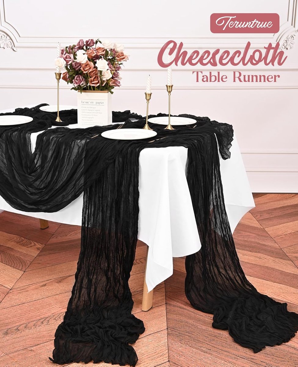 10x Zwarte Kaasdoek Tafellopers 3 Meter Boho Decoratie voor Bruiloft en Feest