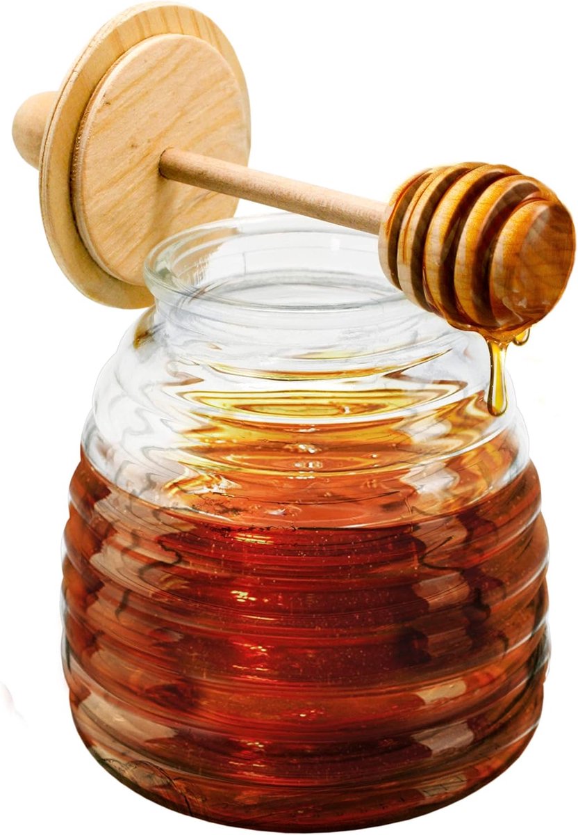 Honingpot met houten honingdripper