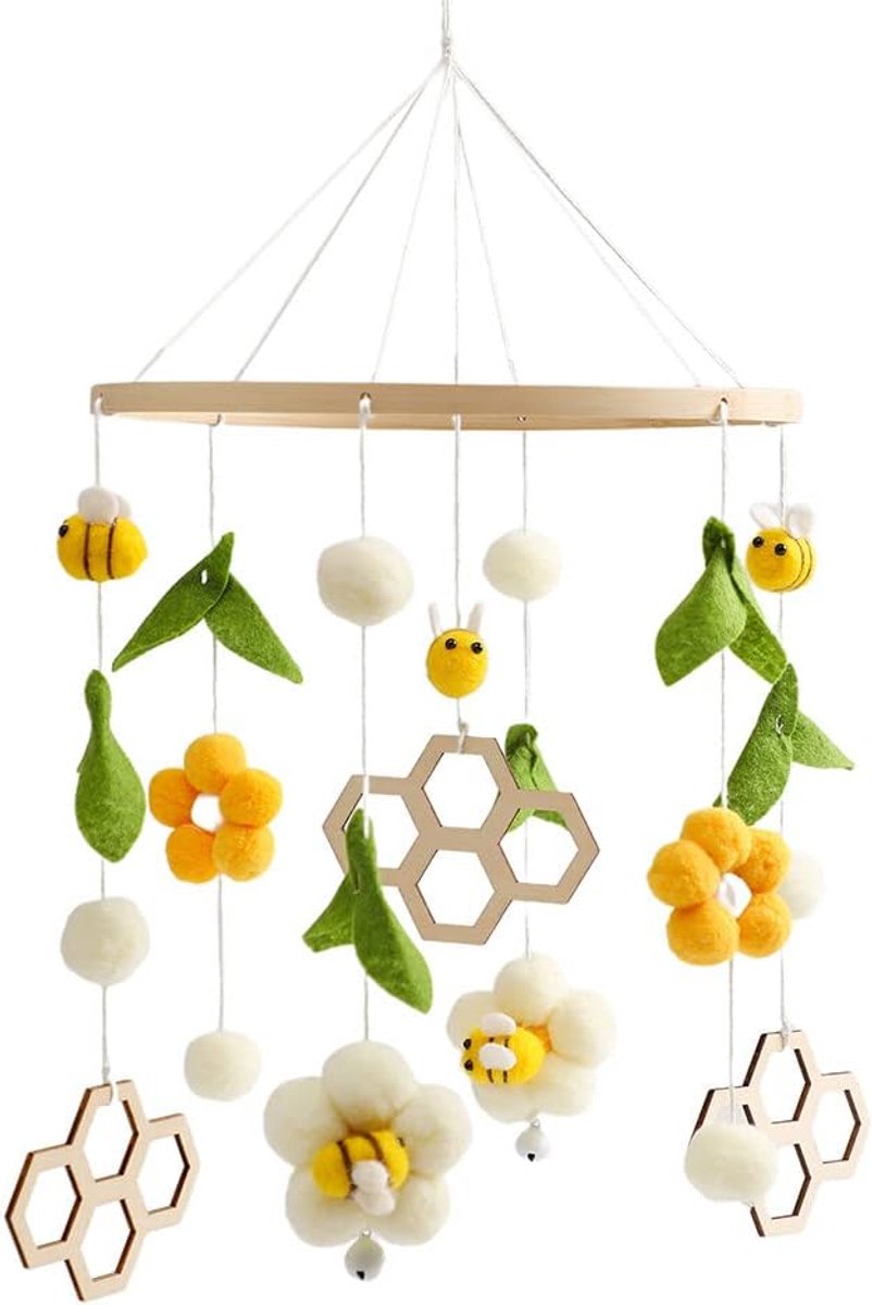 Babybed Mobiel - Houten Speelgoed - Cognitieve Groei - Milieuvriendelijk Materiaal - ca. 54 cm - Geel