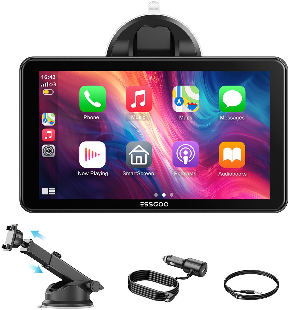 ESSGOO CarPlay Scherm 7 Inch - Apple CarPlay & Android Auto (Draadloos) - Touchscreen - Navigatiesysteem auto - Geschikt voor Apple CarPlay & Android Auto - Android Auto scherm