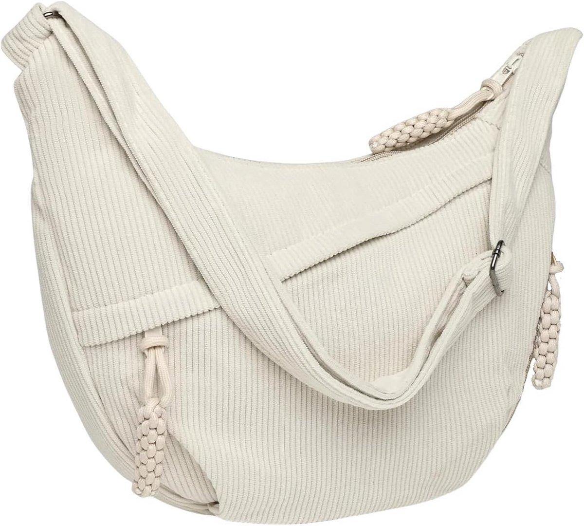 Stijlvolle Crossbody Tas Dames - Schoudertas met Brede Verstelbare Riem - Corduroy Maanvorm Handtas