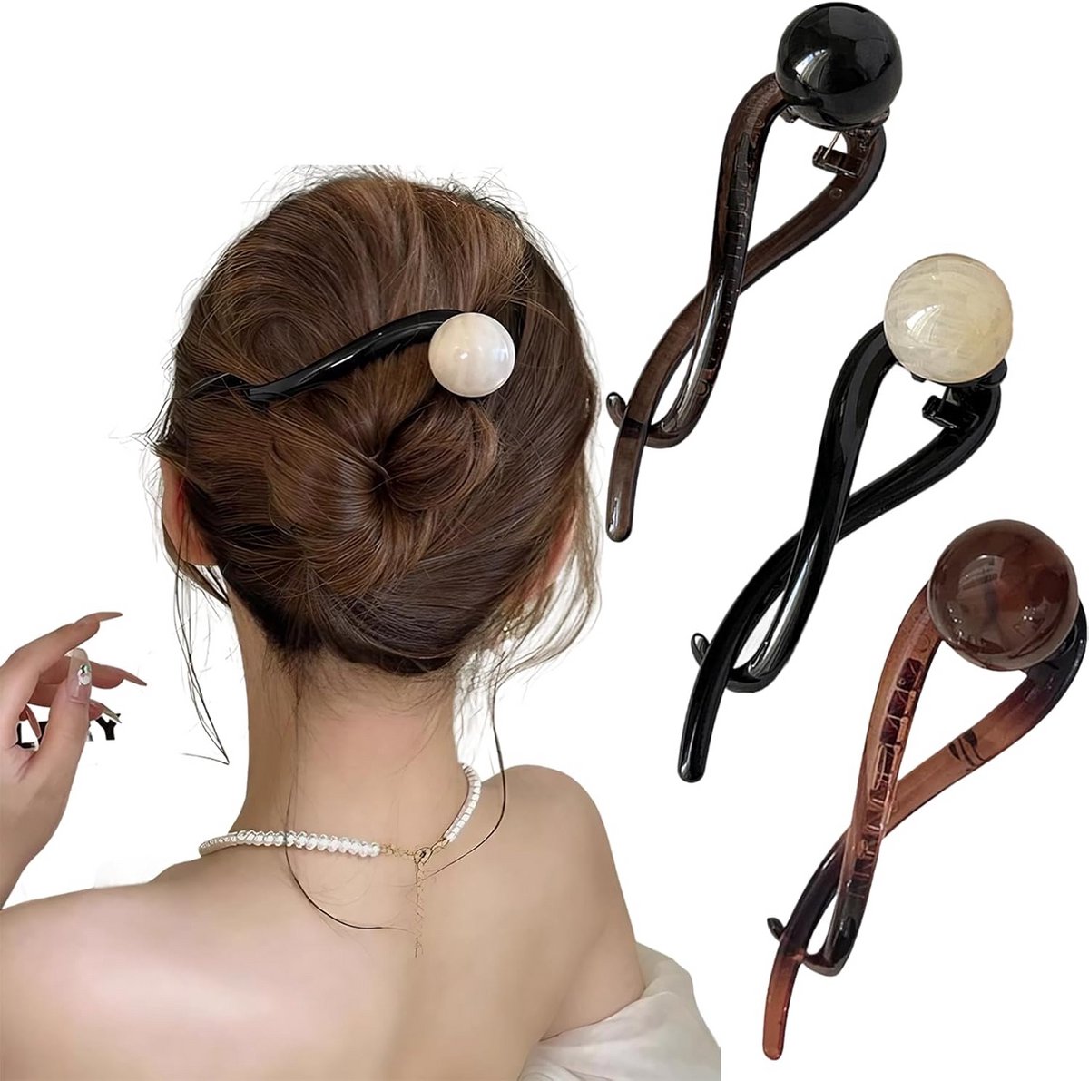 Set van 3 Grote Haarspelden met Parels voor Dik Haar en Kapsels