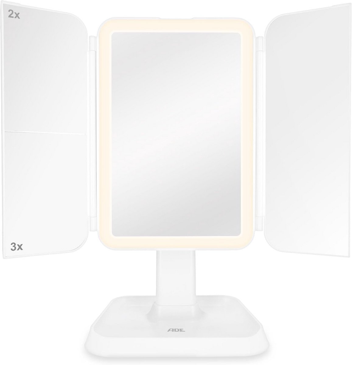 Verlichte Make-up Spiegel met 2x en 3x Vergroting, 3 Lichtkleuren en Make-up Opbergvak