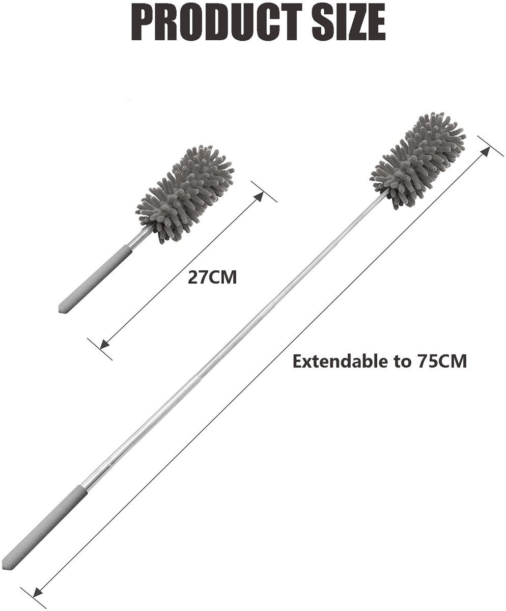 Uitschuifbare Microvezel Stofdoek - Plumeau Donkergrijs – 27-75 cm – Stofvrij Schoonmaken