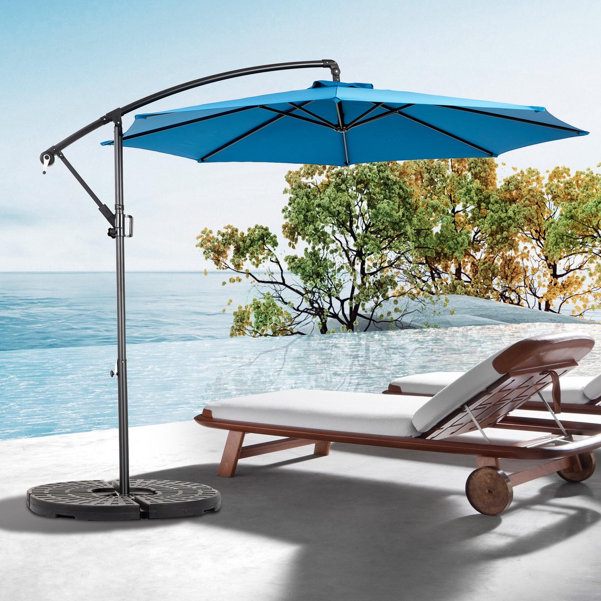 Wishdor - Dubbelzijdige Buitenparasol - Kantelbaar Met Slinger - Rechthoekig - Voor Tuin En Zwembad - Staal - Donkerblauw - 14,8 Ft