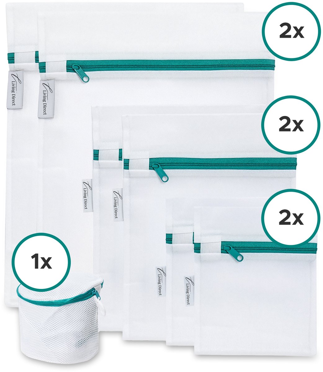 Living Direct Waszak set 7 stuks Waszakjes met Rits - Waszakken voor Wasgoed met Waszak Groot en Waszakjes - Wasnetjes met Rits, geschikt voor Lingerie en BH - Laundry Bag - Wasnetten