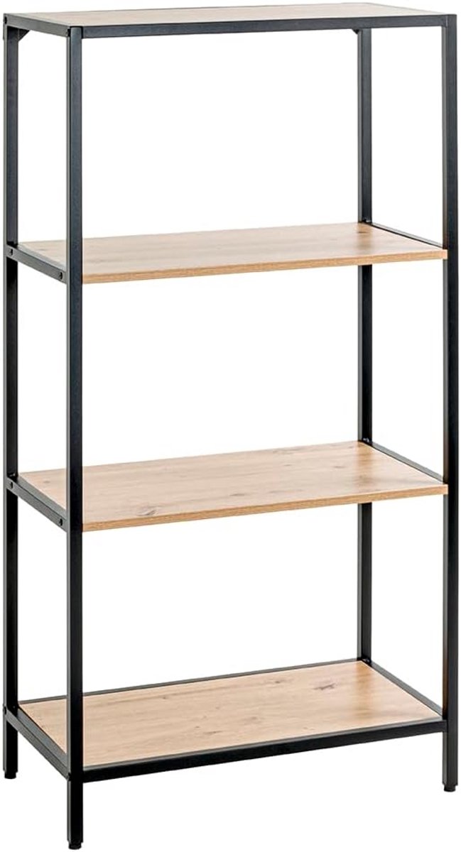 Stijlvol Boekenkast met Eikenhouten Planken en Zwart Metalen Frame