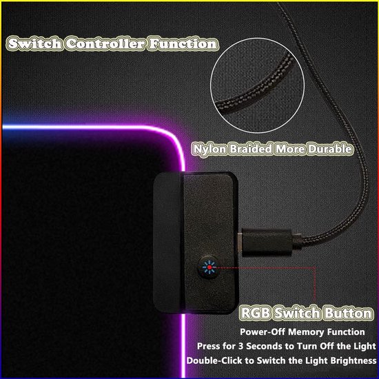 XXL RGB Gaming Muismat met LED Verlichting - Antislip Bureau Onderlegger Zwart van Merkloos — afbeelding 5