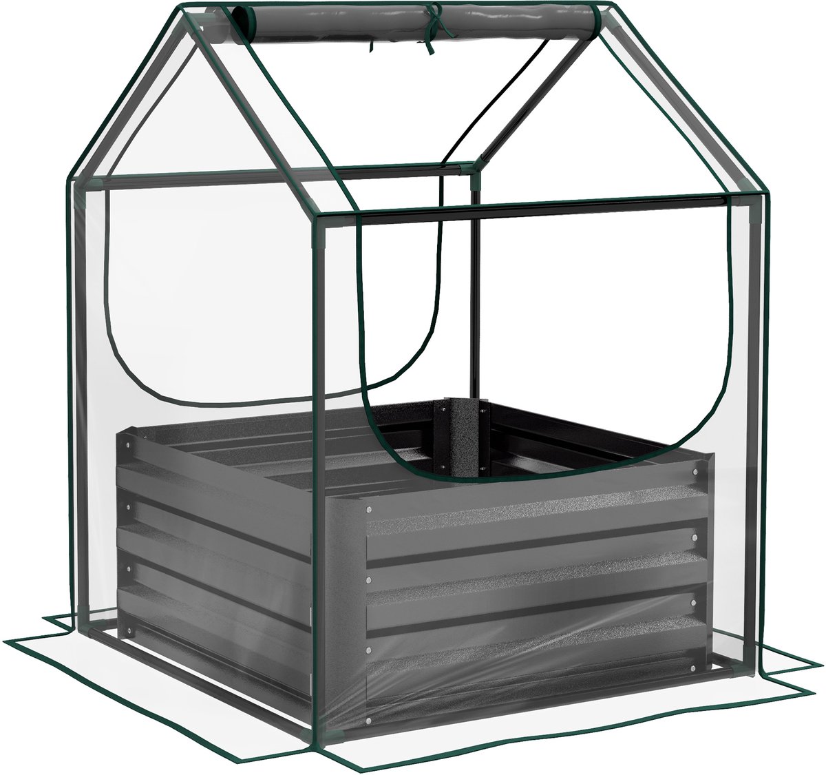 Outsunny Multifunctioneel Tuinbed - Kunststof - 70x70x90cm - Donkergrijs