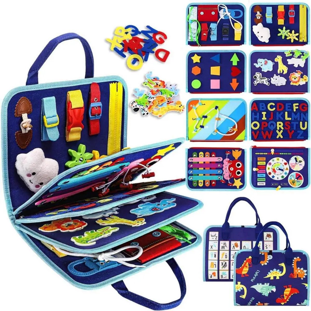 Montessori Busy Board - Speelgoed voor peuters - Busy Book - Sensorisch speelgoed - Educatief speelgoed - Fijne motoriek - Reisspeelgoed - Cadeaus voor jongens en meisjes - Blauw