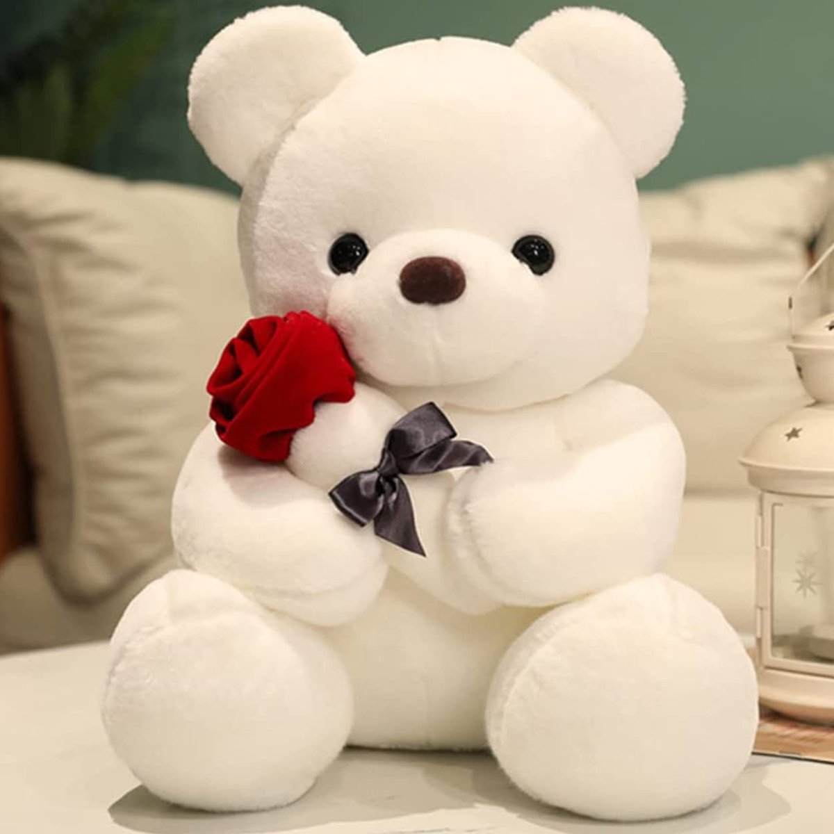 Kraftverdia Pluche Knuffels - Teddybeer Knuffel met Roos - 23cm - Knuffel Beer Valentijn Cadeau of Baby Teddy Beer - Cadeautje Verjaardag - Wit