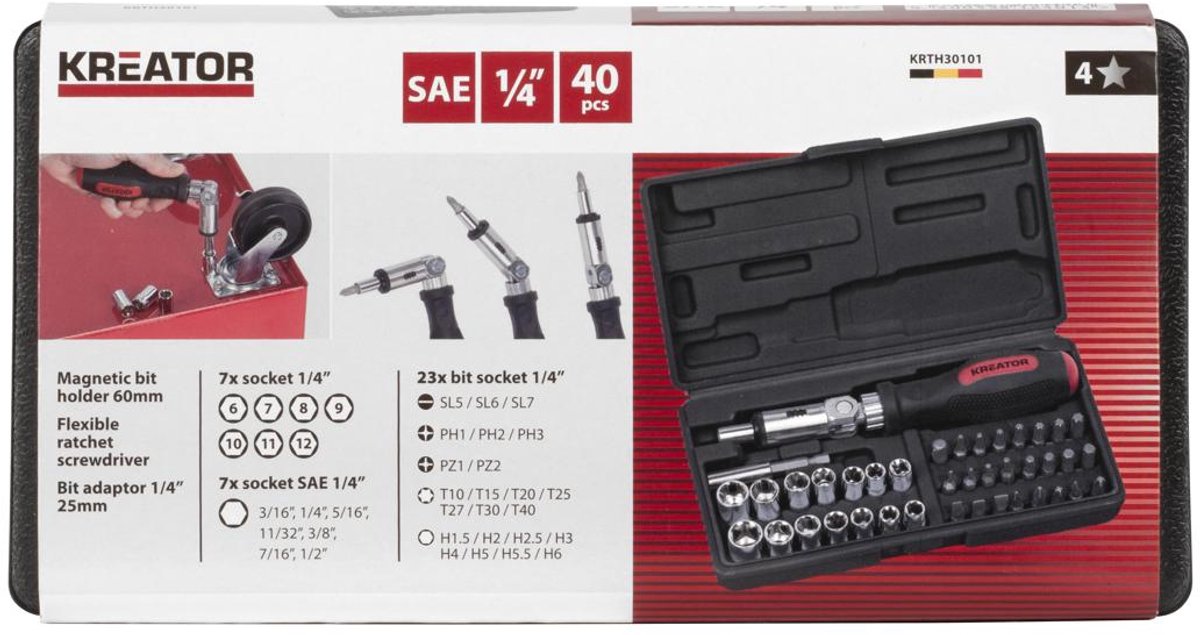 Kreator Ratelschroevendraaier KRTH30101 - Ratelschroevendraaier set 40 st.