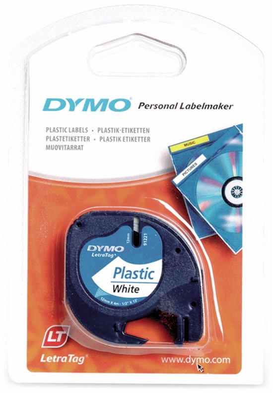 DYMO LetraTag originele plastic labels | Zwart afdrukken op witte etiketten | 12 mm x 4 m | Zelfklevende multifunctionele labels voor LetraTag labelprinters | gemaakt in Europa