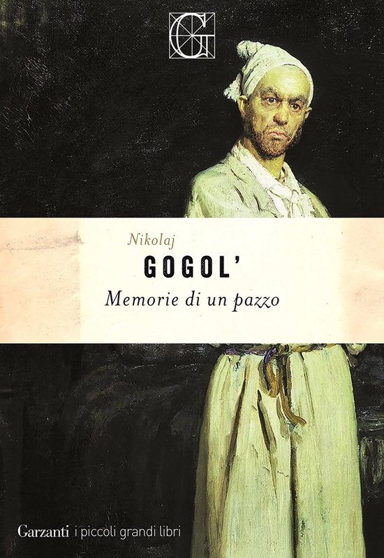 Boekomslag van Nikolaj Gogol's 'Memorie di un pazzo' met een schilderij van een man met een tulband.