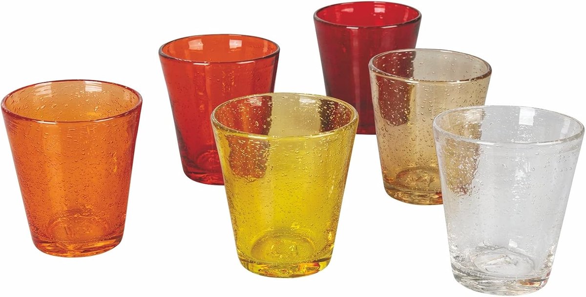 Set van 6 Mondgeblazen Waterglazen in Sunset Kleuren 330 ml