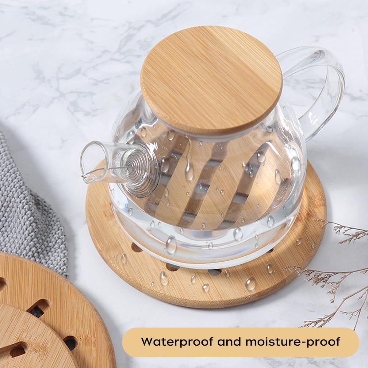 4-Delige Set Bamboe Onderzetters: Vierkant & Rond Voor Warme Potten en Borden (17CM)