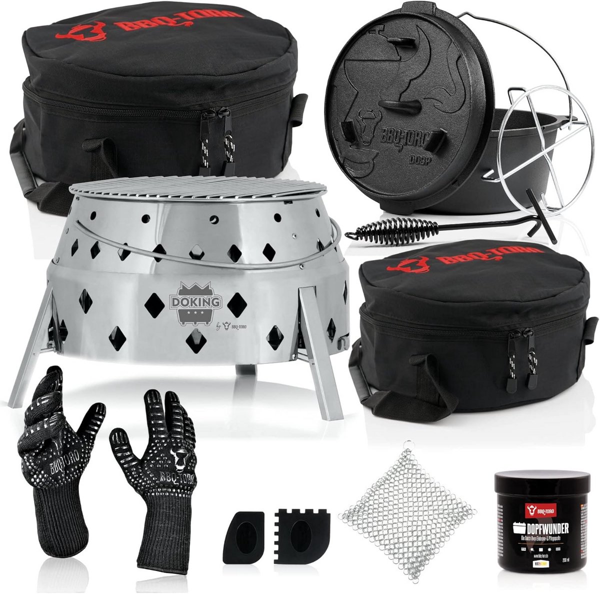 Uitgebreide 11-delige Dutch Oven Set met Draagbare Camping Grill en Dutch Oven