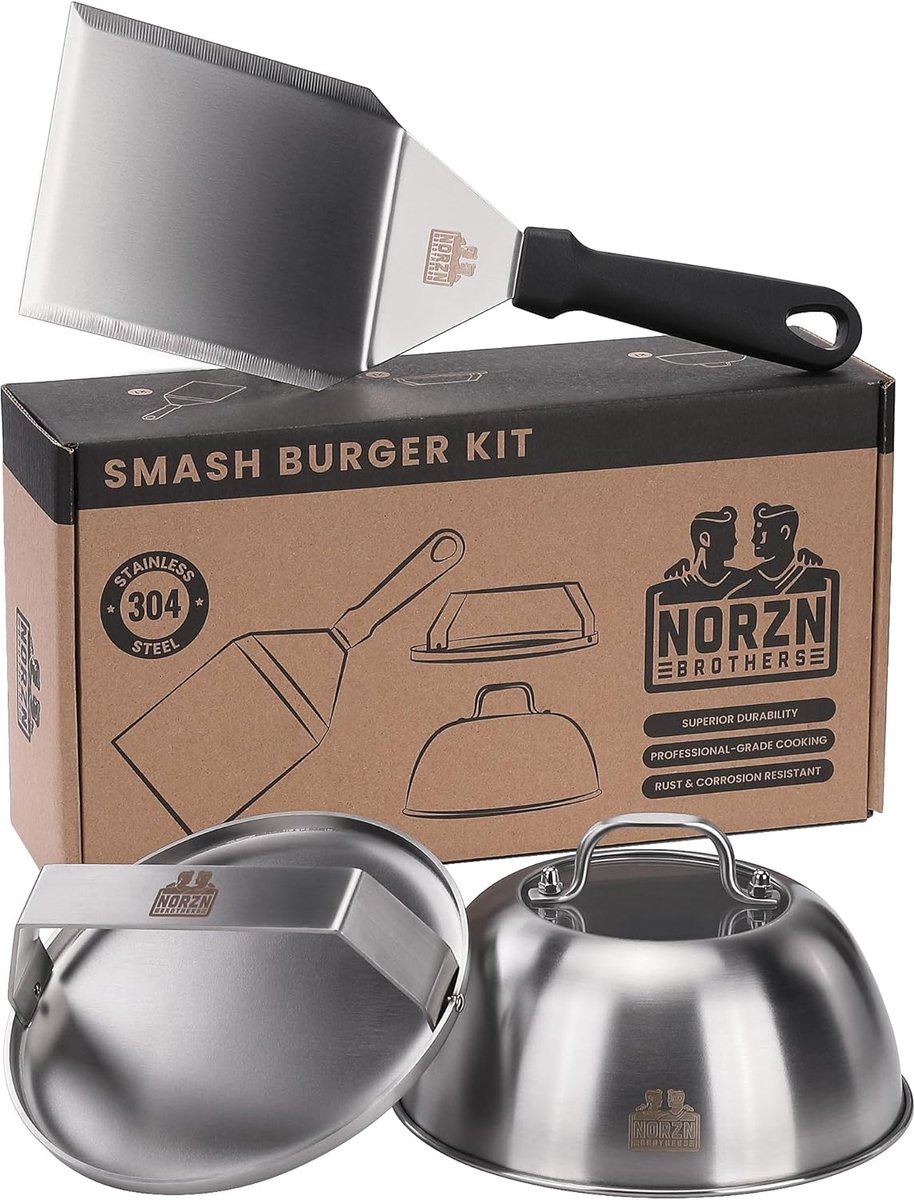 Smash Burger Pers en Burgercloche Set Roestvrij Staal