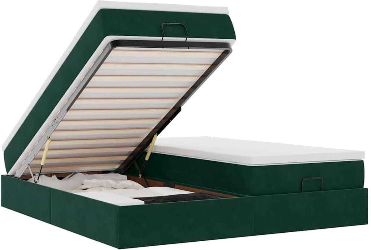 vidaXL - Ottoman - bed - met - matrassen - 180x200cm - fluweel - donkergroen