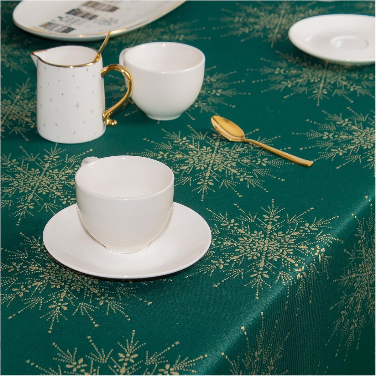 Rond Kerst Tafelkleed Groen Goud Duurzaam en Krasbestendig Feestelijk Decoratie
