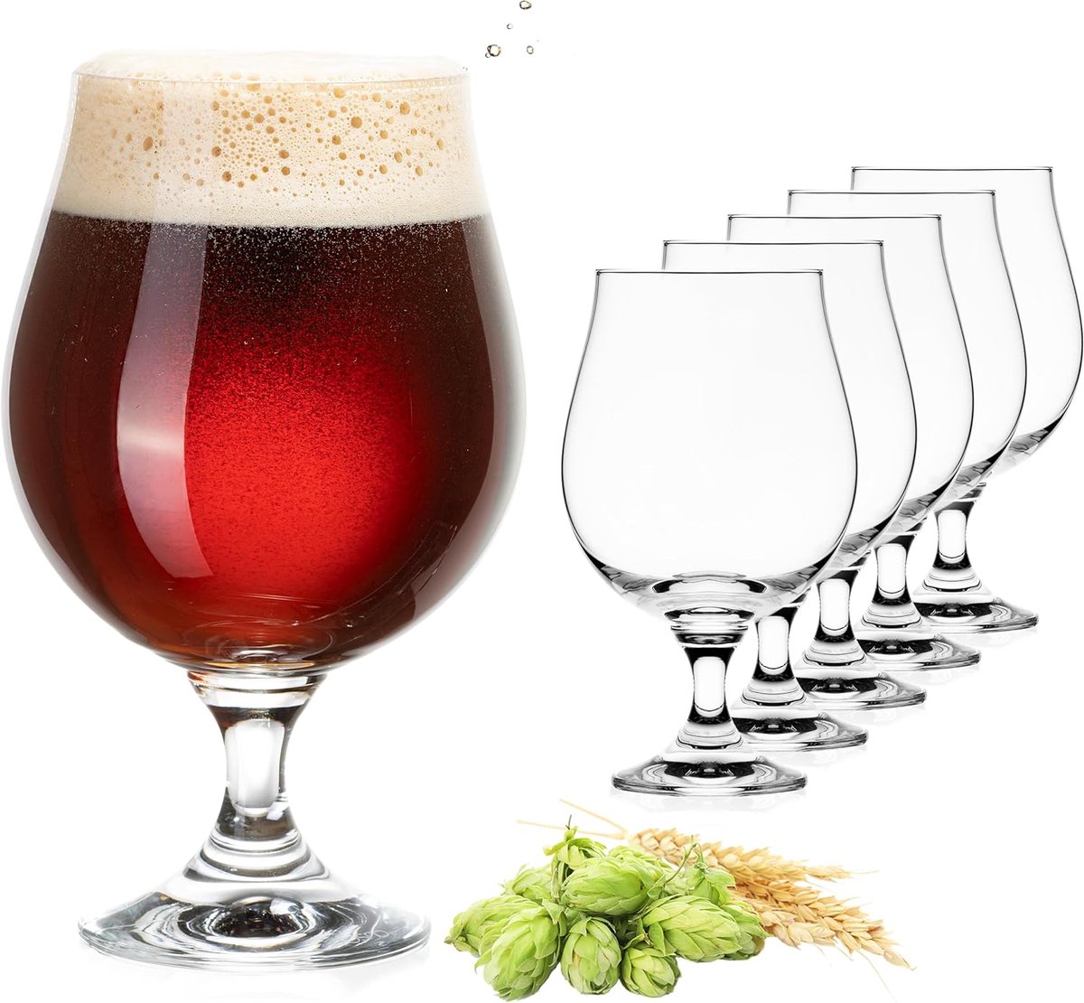 Set van 6 Bierglazen Tulpen 500ml - Kristalglas Beerbekers voor Proeverij en Feest