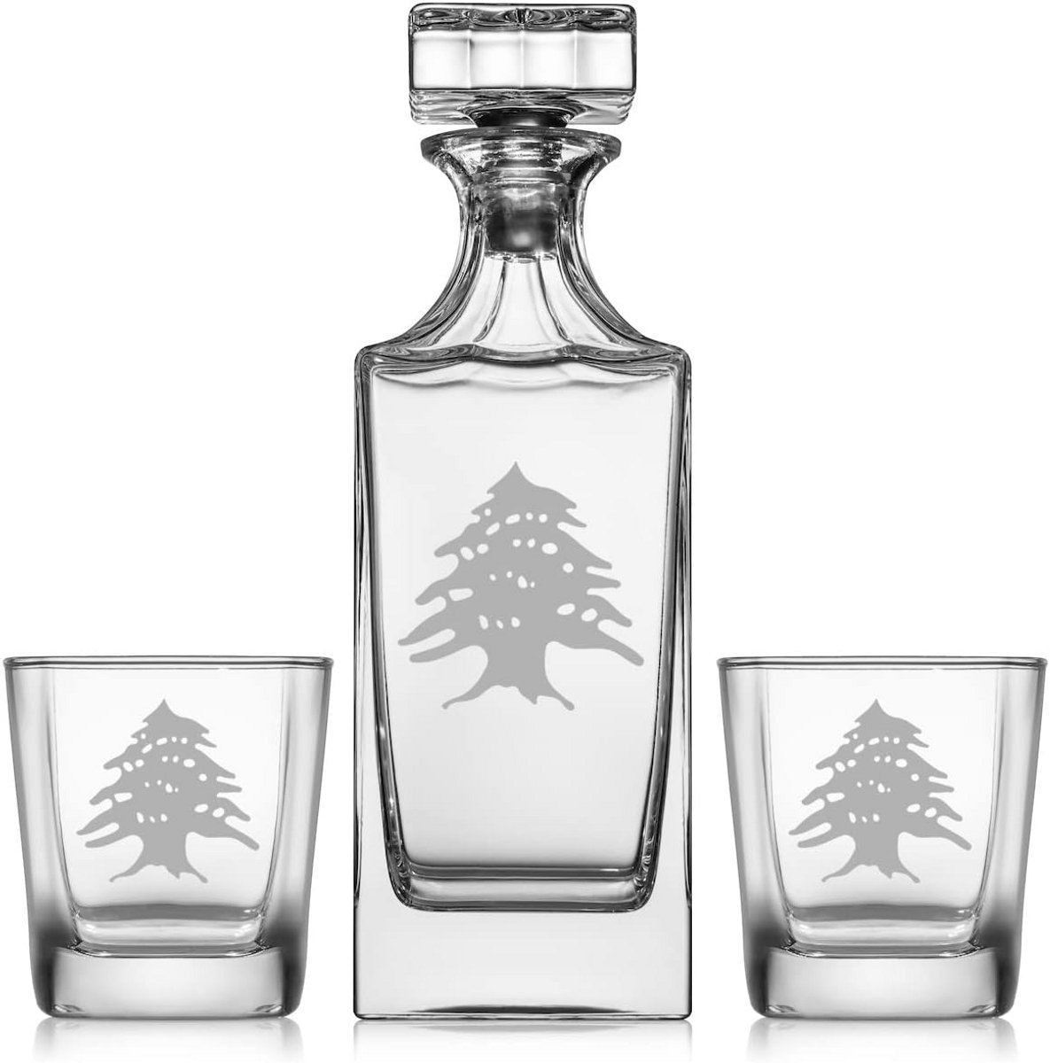 Whisky Geschenkset met Dubbele Glazen en Houten Accent