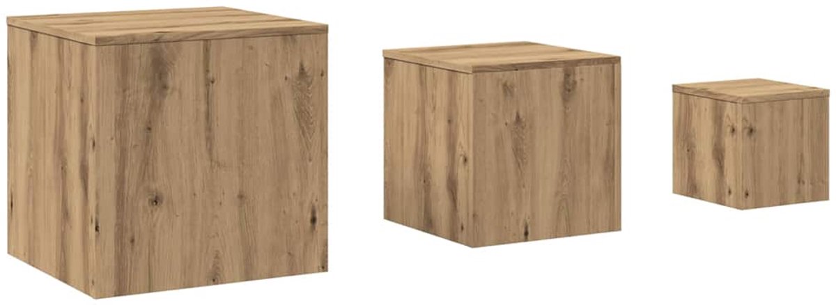 vidaXL Bijzettafels - 3 - st - bewerkt - hout - artisanaal - eikenkleur artisan eiken