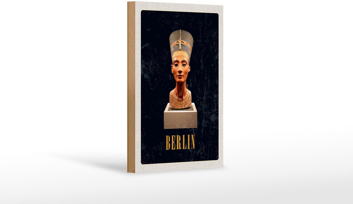 Holzschild Reise 12x18 cm Berlin DE Museum Nefertiti Bust