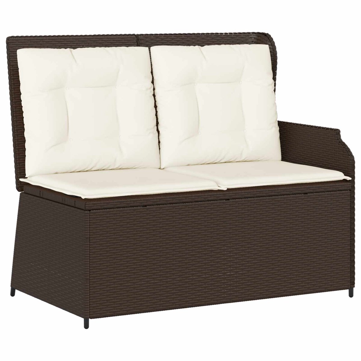 vidaXL - Tuinbank - met - kussen - Zwart - en - Crème - Wit - poly - rattan