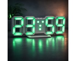 Digitale LED Klok Wekker met Groen Licht - op USB (incl.) - Tafelklok voor Slaapkamer - Game Kamer - 24 x 9,4 x 1,7 cm - W1005GR - met Temperatuur, Datum en AM en PM weergave