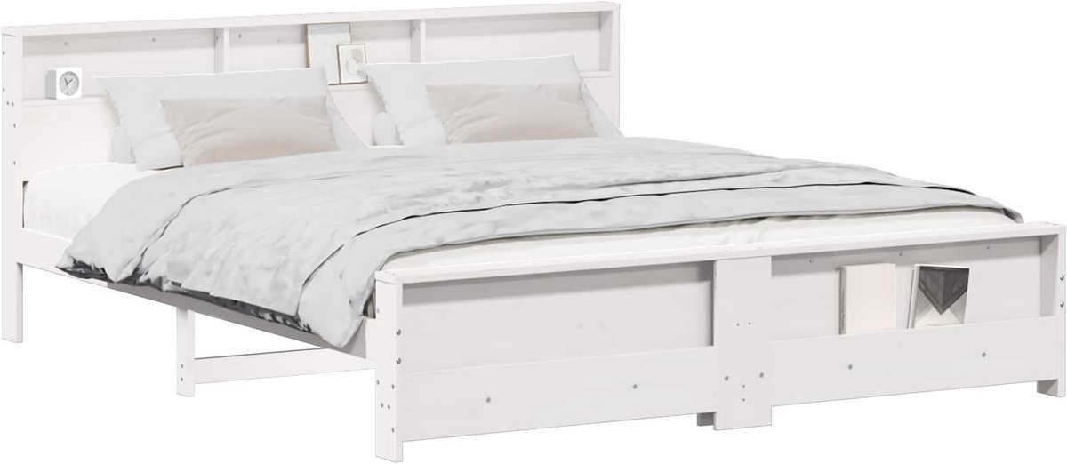 vidaXL - Bedframe - met - hoofdeinde - Wit - 200 - x - 200 - cm - Bewerkt - hout