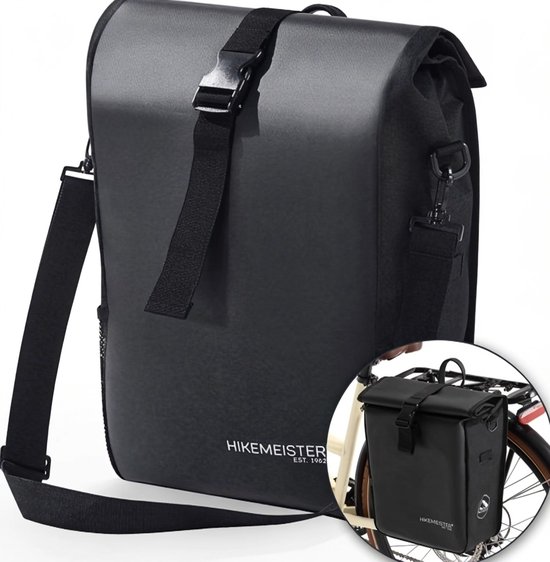 Hikemeister Milan - Sacoche de vélo simple - Matériau hydrofuge - 19L - Zwart - Polyester 600D + PVC - Sacoches de vélo pour vélos électriques