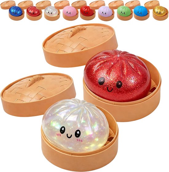 Giant Squishy Dumpling Squishy - 2 Pièces - Réduit l'Anxiété - Glitter Fidget Squishy - Fidget Toys - Jouet Anti-stress à Presser - Squishy Dumplings Doux et Lents - Fidget Sensoriel - Jouet de Décompression - Adultes et Enfants - Rouge/Couleur