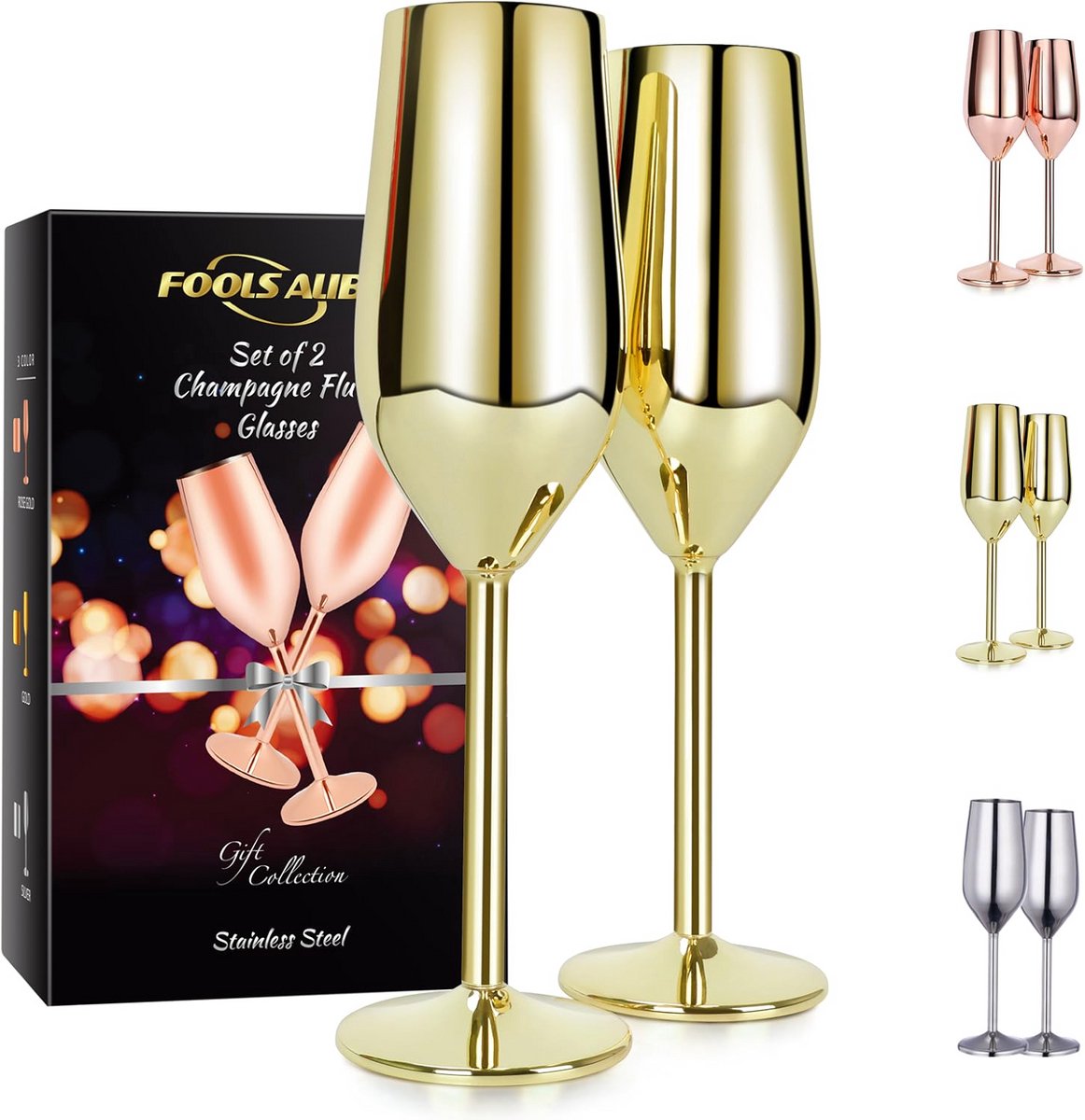 2x Onbreekbare RVS Champagneglazen 200ml - Elegant Wijnglas voor Feest & Bruiloft
