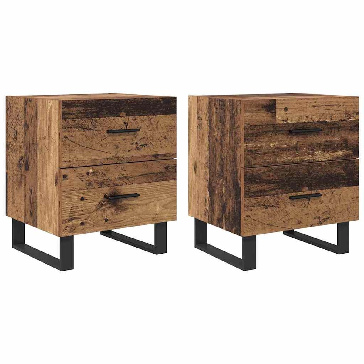 vidaXL Nachtkastje - 2 - st - Oud - Hout - en - Zwart - 40 - x - 35 - x - 47,5 - cm Oud hout en zwart