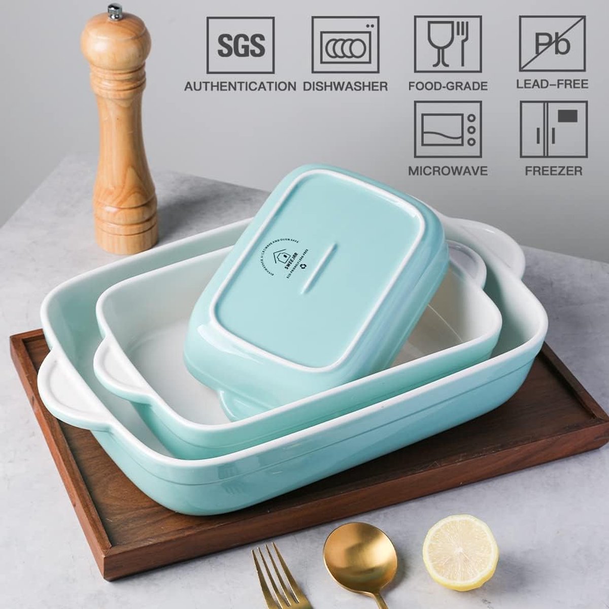 Set van 3 Rechthoekige Keramische Ovenschalen Met Handvatten - 13x9 Inch - Ideaal voor Lasagne, Ovenschotels en Cake — cadeau in Kookcadeaus - foto 2