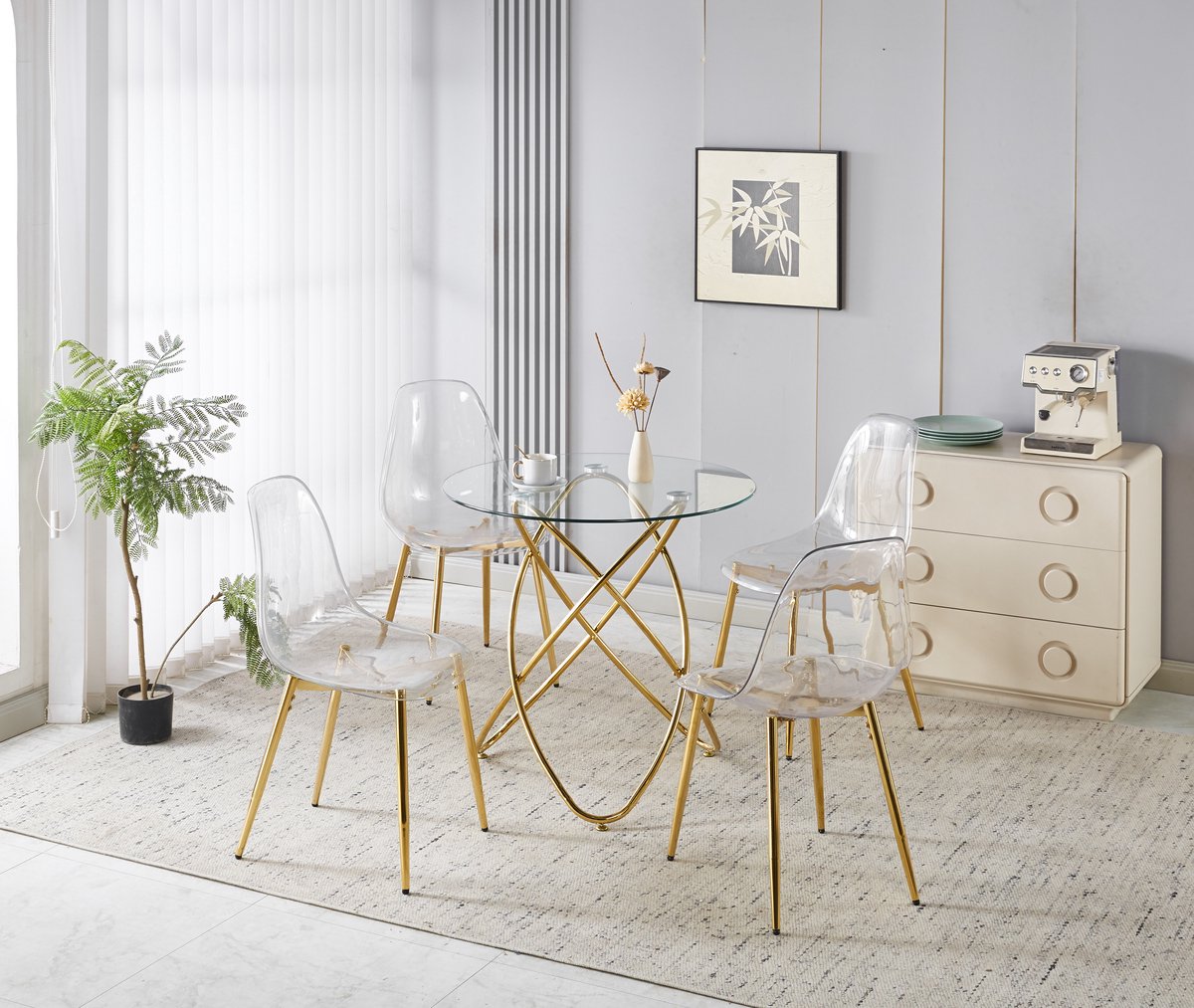 STILVORA Eetkamerset - 5 Delig Met 1 Tafel En 4 Fluwelen Stoelen - Voor Eethoek Of Woonrui