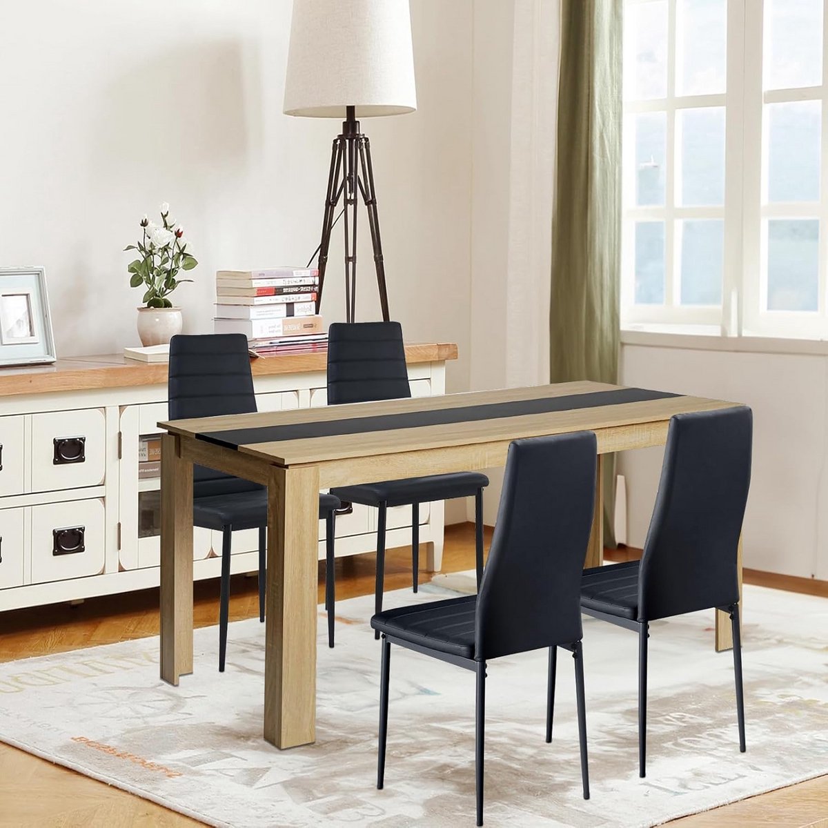 Eetkamerset Tafel met 4 Stoelen Kunstleer Hoge Rugleuning 160 cm
