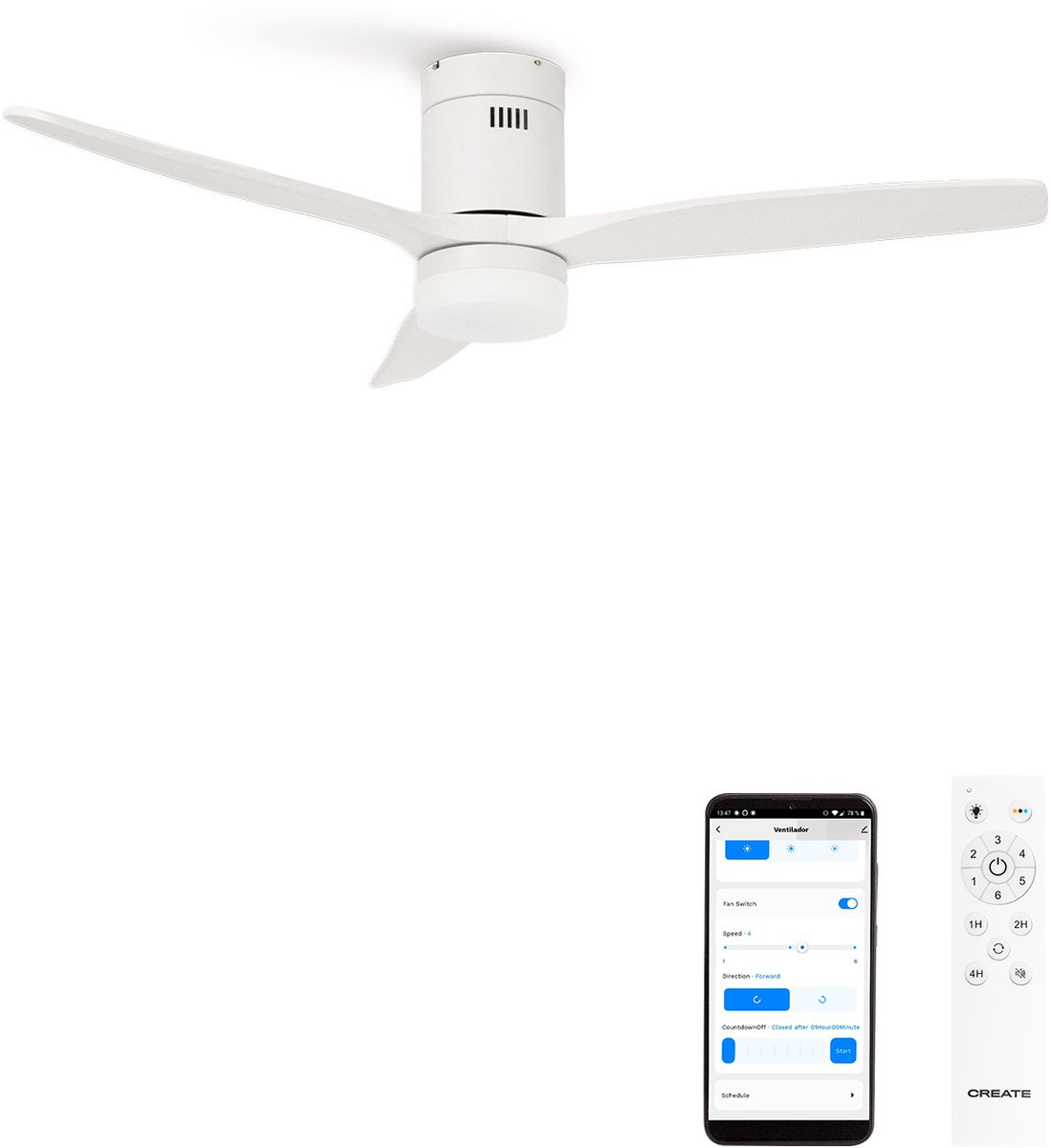 CREATE - Stille 40W plafondventilator met technische ABS bladen in verschillende maten - L - WIFI - WIND CALM